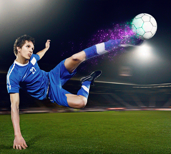 Animated Fire Embers & Sparks Photoshop Action - Soccer player with ball