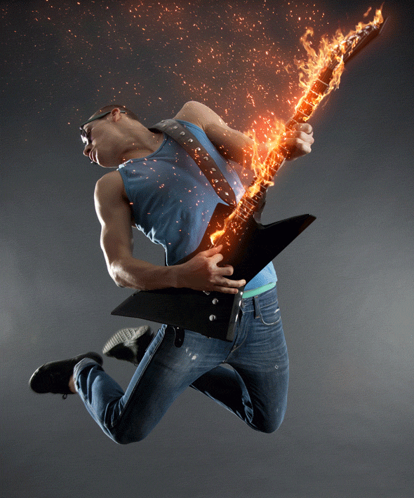 Animated Fire Embers & Sparks Photoshop Action - Electronic Guitar player