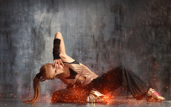 Animated Fire Embers & Sparks Photoshop Action - Modern dance girl
