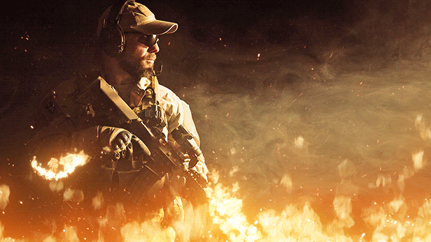 American soldier with weapon - Animated Fire 2 Photoshop Action
