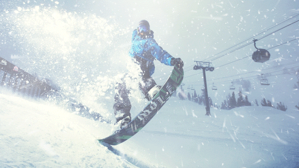 Animated Snow Photoshop Action effect - Snowboarder jump