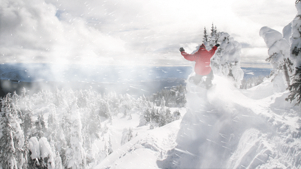 Animated Snow Photoshop Action effect - Snowboarder jump from cliff